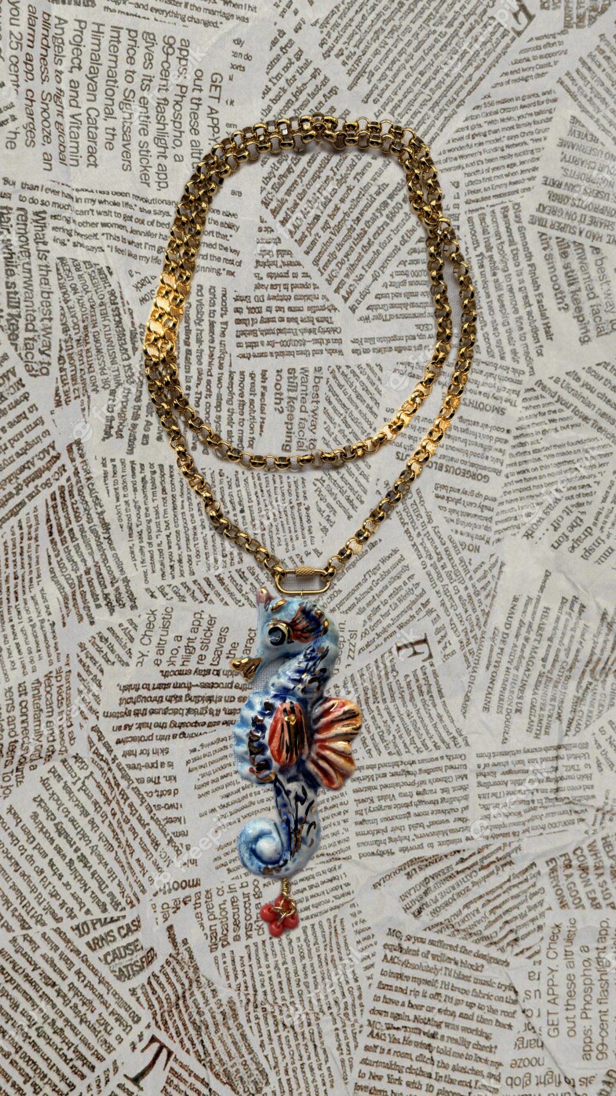 Drop collar cerámica caballito de mar azul