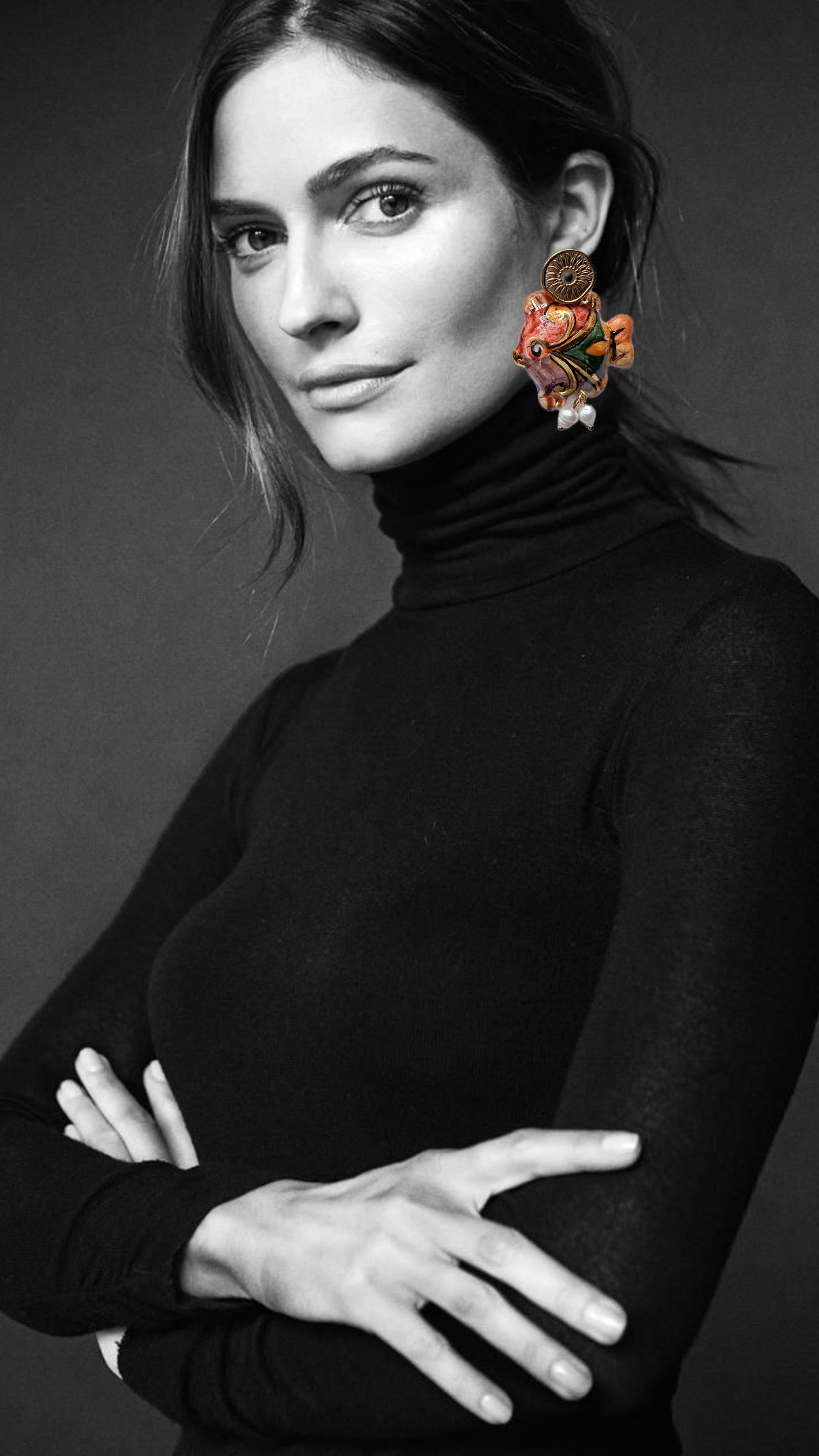 Drop pendientes cerámica pez globo