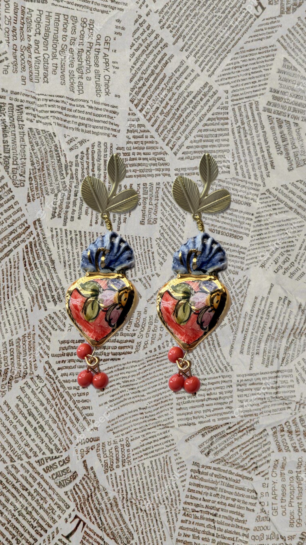 Drop pendientes cerámica Corazón de Jesús