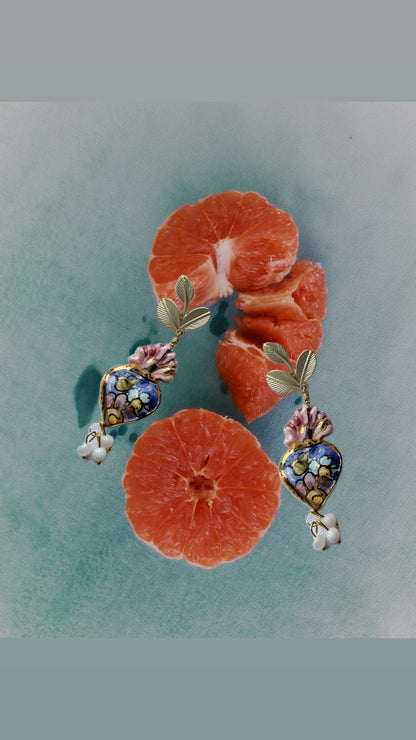 Drop pendientes cerámica corazón de Jesús