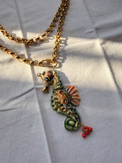 Drop collar cerámica caballito de mar verde