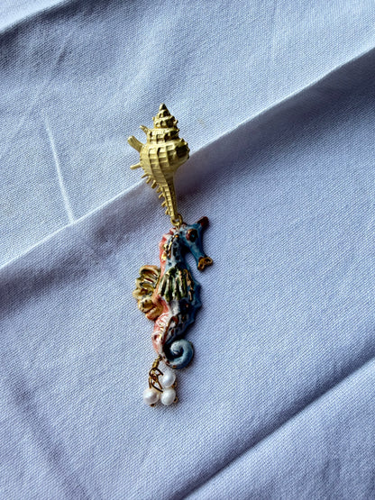 Drop pendientes cerámica caballito de mar