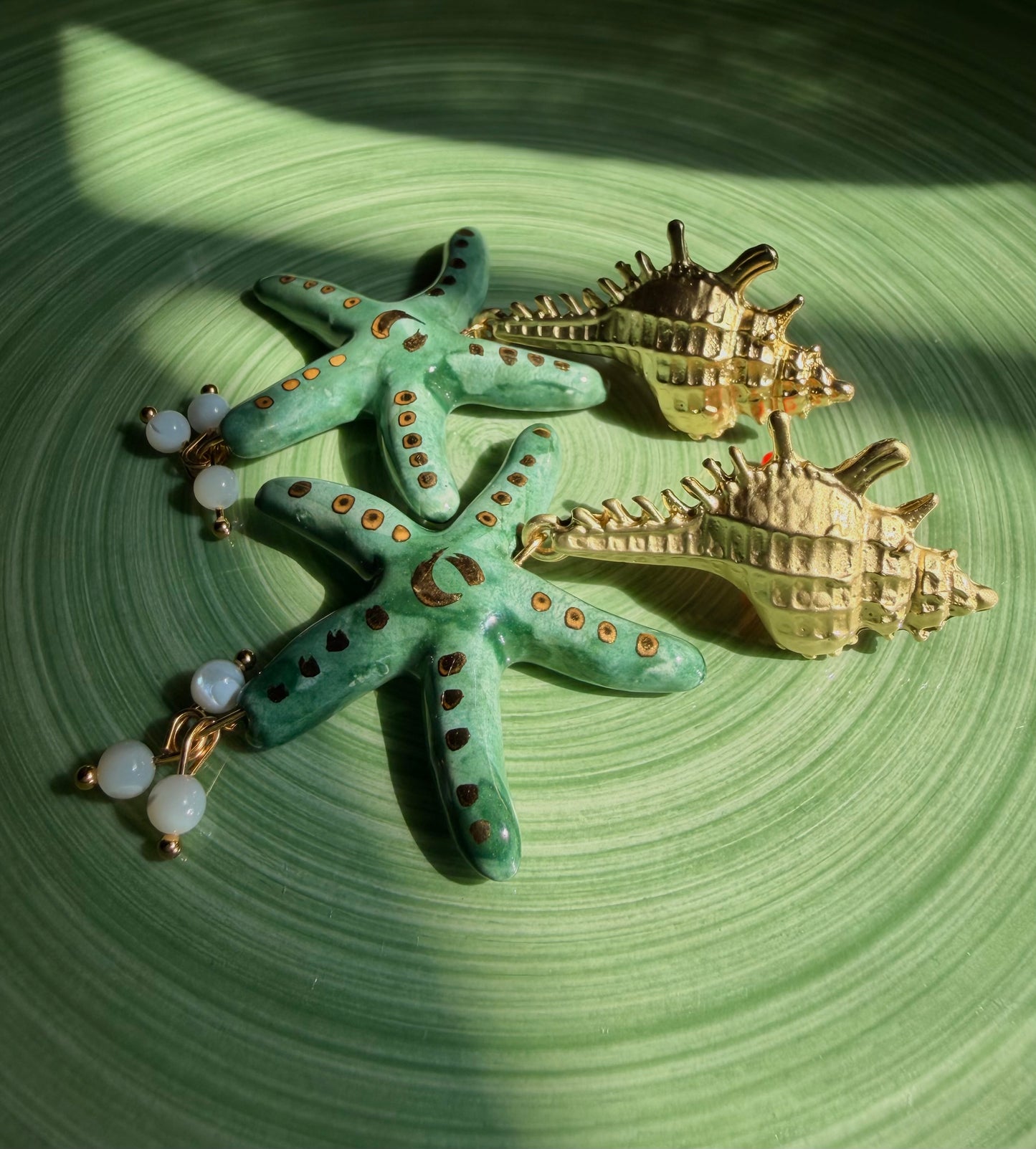 Drop pendientes cerámica estrella verdes