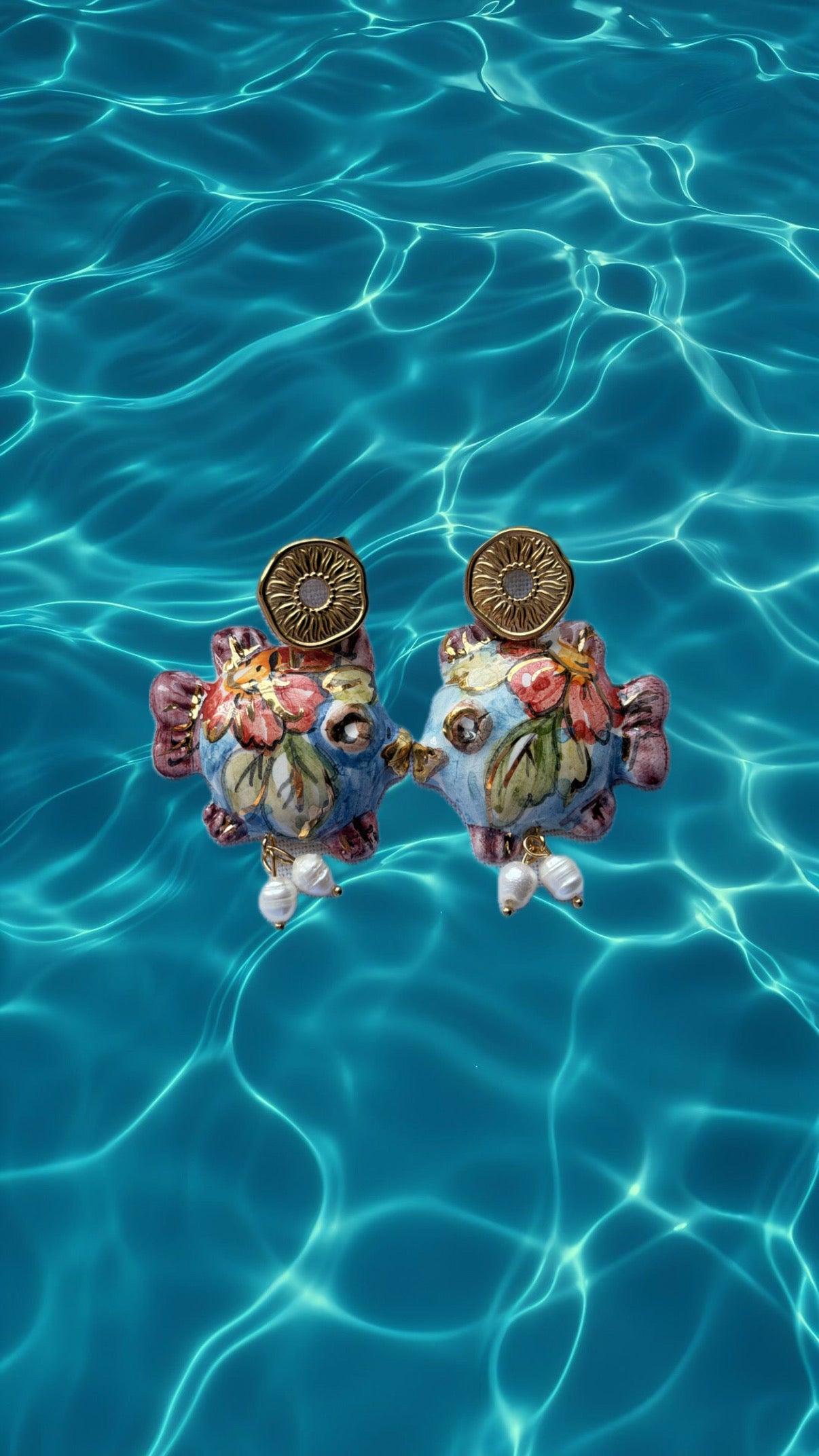 Drop pendientes cerámica pez globo