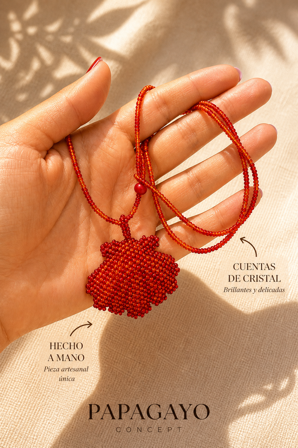 Collar cuentas de cristal concha rojo