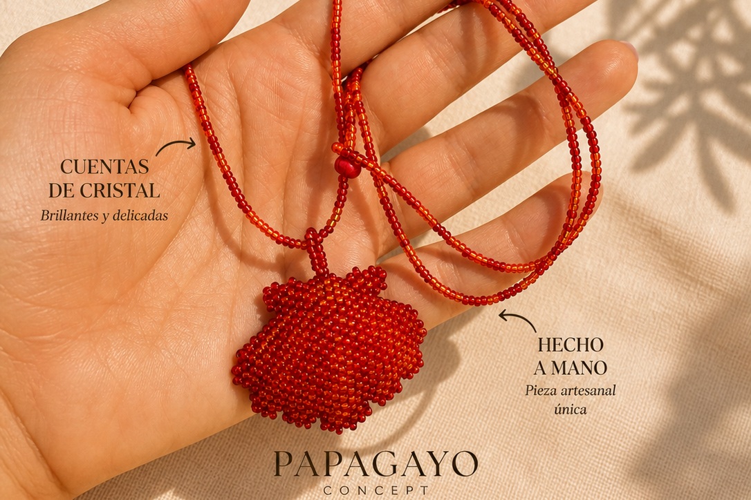 Collar cuentas de cristal concha rojo