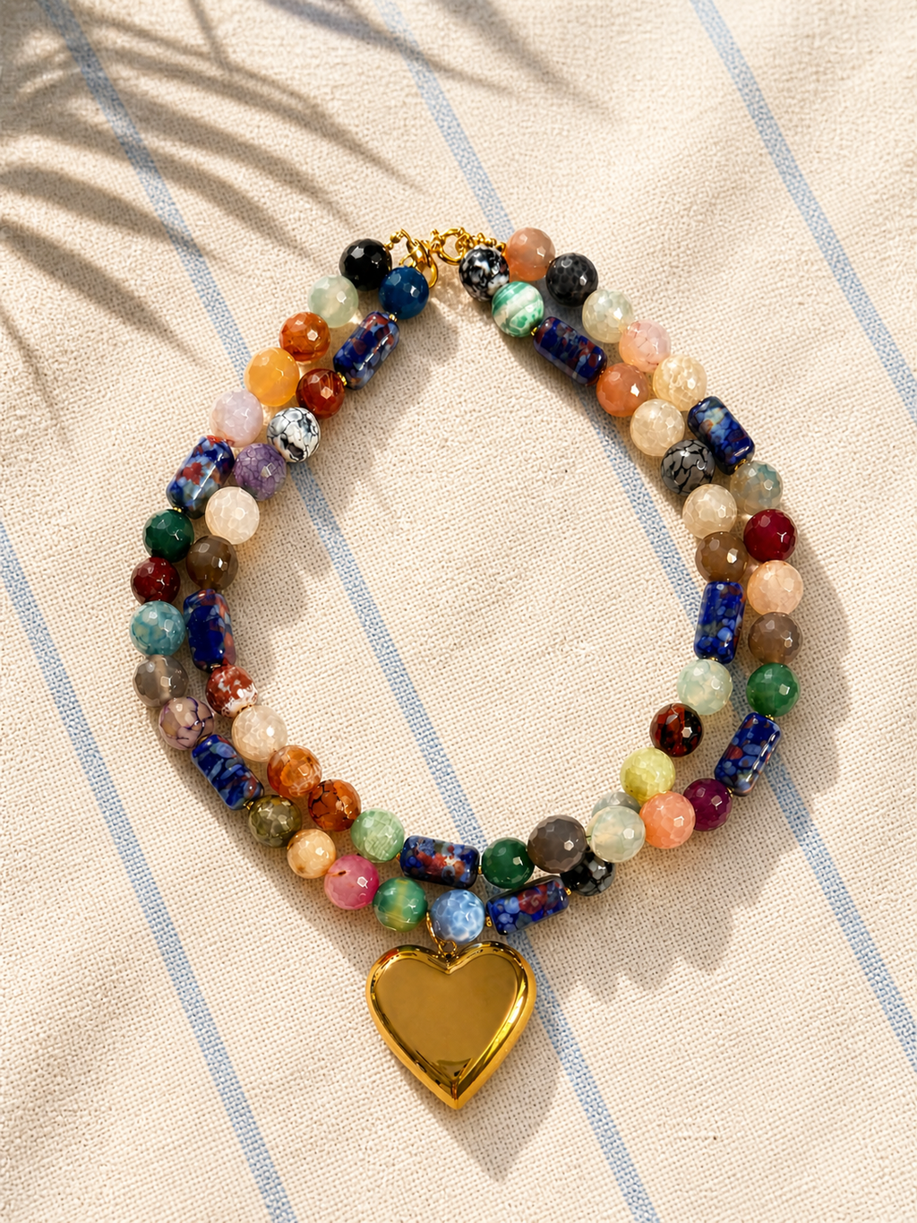 Collar piedras naturales corazón acero inox