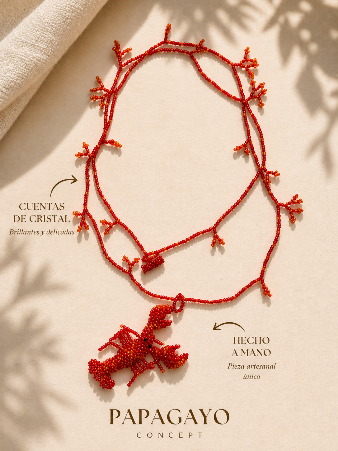 Collar bogavante rojo cuentas de cristal