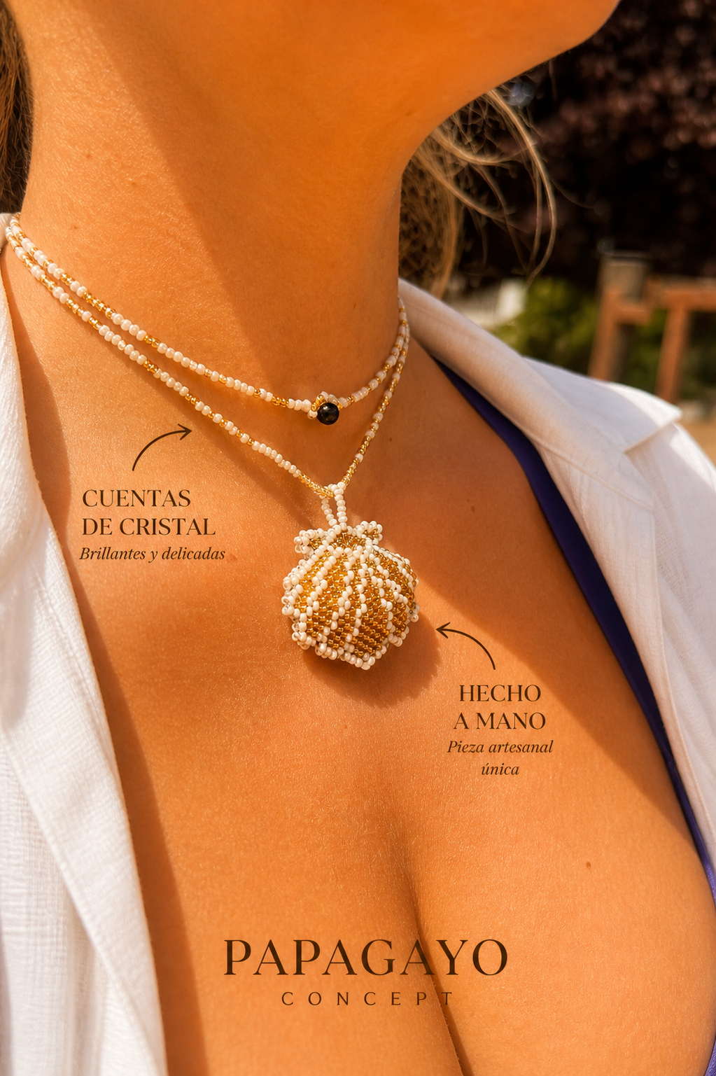Collar cuentas de cristal concha blanco