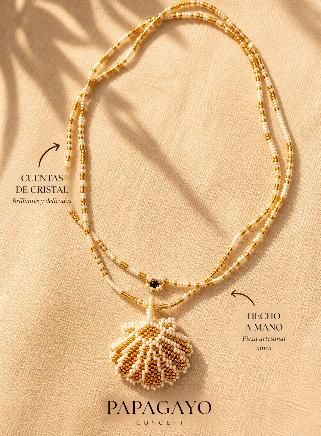 Collar cuentas de cristal concha blanco