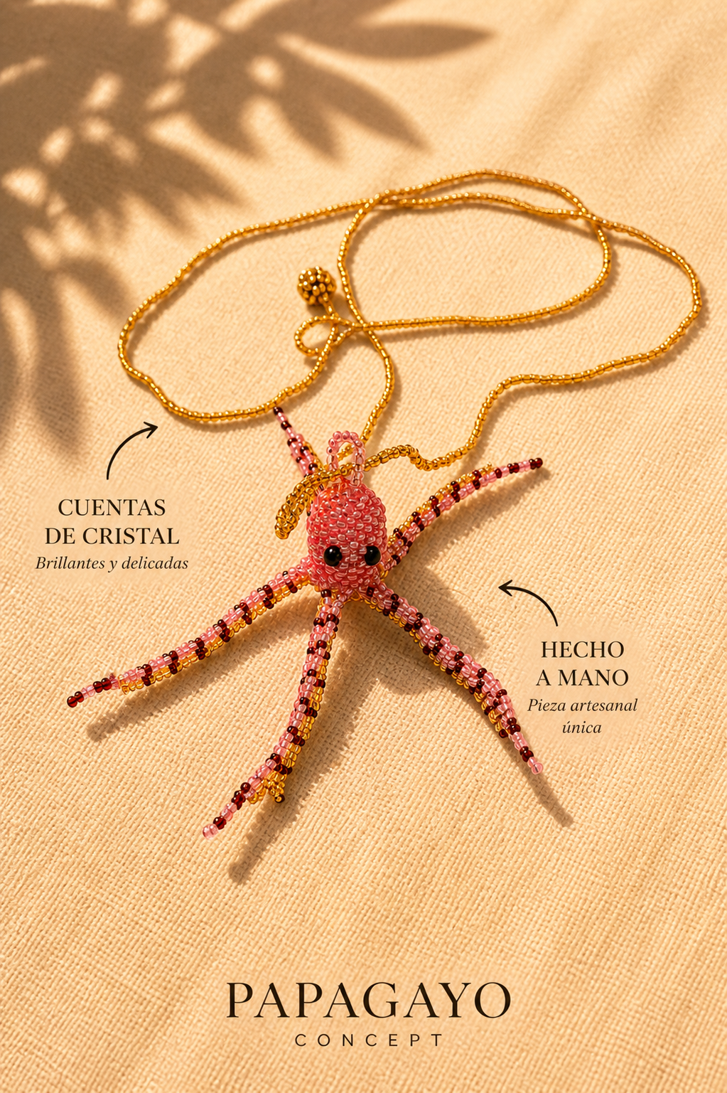 Collar Medusa de cuentas de cristal hecho a mano rosa