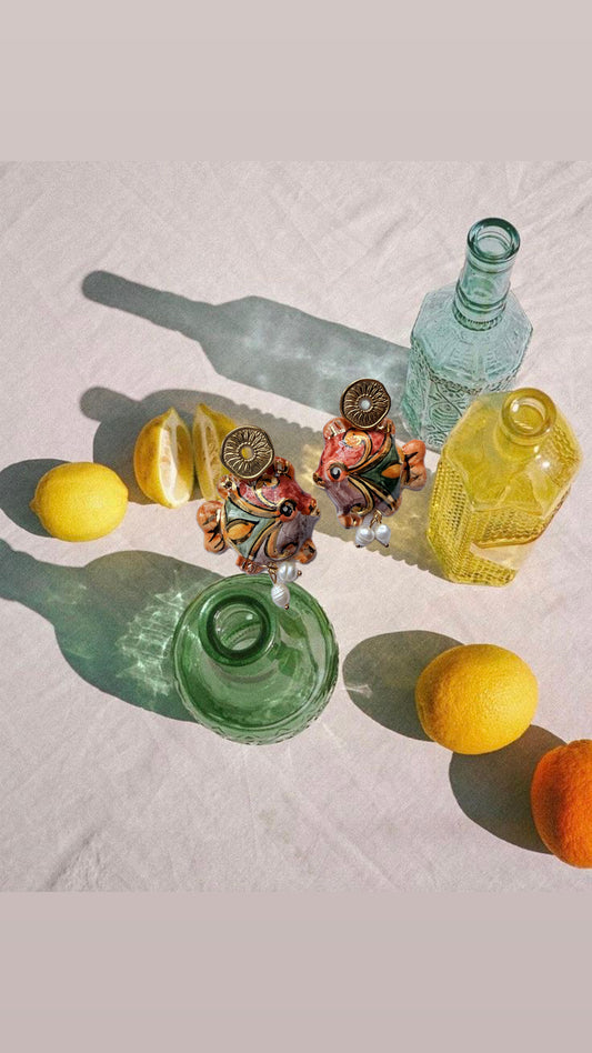 Drop pendientes cerámica pez globo