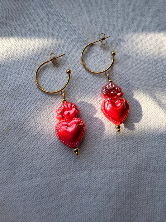 Drop pendientes cerámica Corazón de Jesús