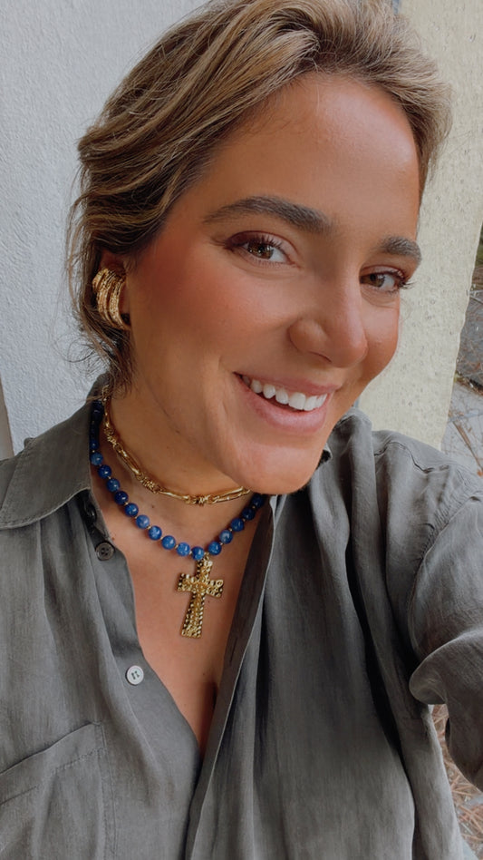 Collar resina cruz y acero inoxidable