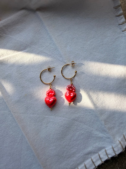 Drop pendientes cerámica Corazón de Jesús